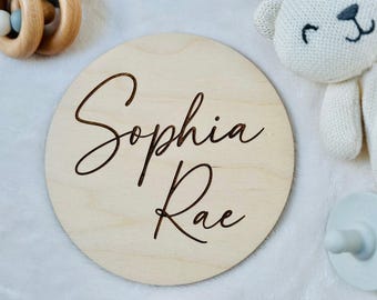 Engraved Baby Name Wood Sign: Modern Birth Announcement, Newborn Photo Prop