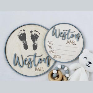 Baby Announcement Sign | Personalized Birth Stat & Footprint Board | Newborn Keepsake Gift | Hospital Photo Prop