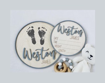 Baby Announcement Sign | Personalized Birth Stat & Footprint Board | Newborn Keepsake Gift | Hospital Photo Prop