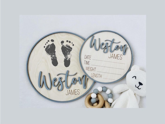 Baby Announcement Sign | Personalized Birth Stat & Footprint Board | Newborn Keepsake Gift | Hospital Photo Prop