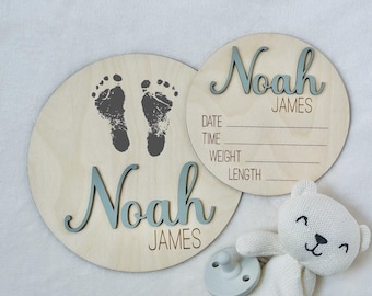 Personalized Newborn Baby Sign | Birth Stats Footprint Keepsake | Hospital Wood Plaque | 3D Name Decor