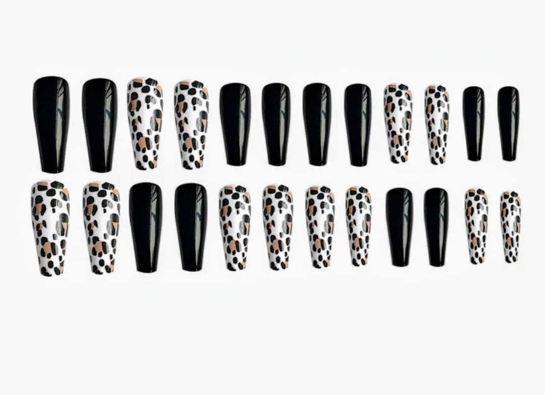 Black & White Leopard Print Coffin Nails Model Number: - Etsy
