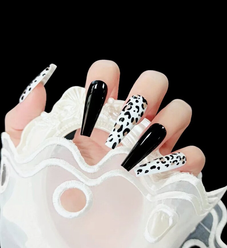 Black & White Leopard Print Coffin Nails Model Number: - Etsy