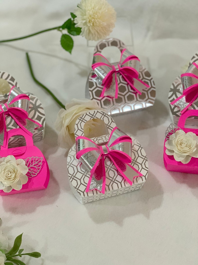Hot Pink Birthday Party Favor Boxes Fuchsia and Silver Etsy