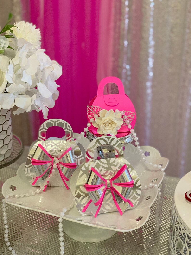 Hot Pink Birthday Party Favor Boxes Fuchsia and Silver Etsy