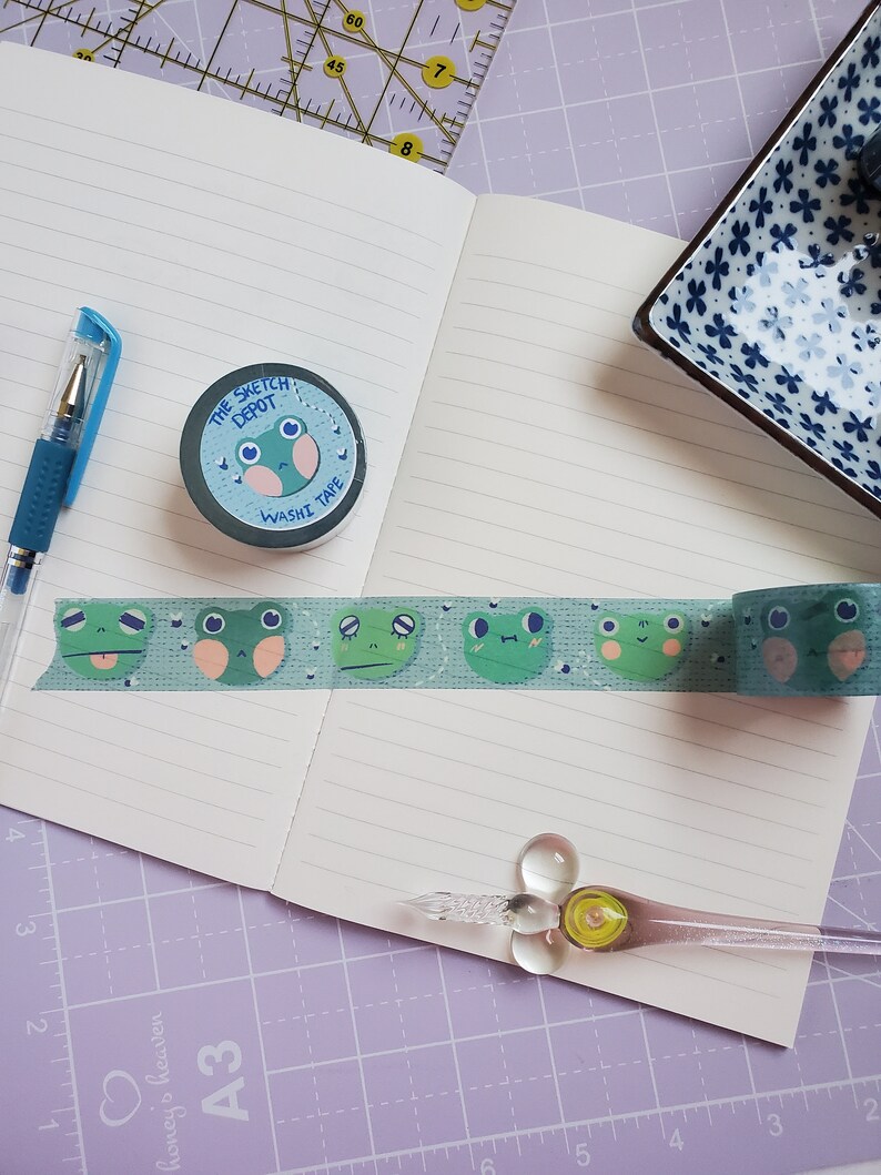 Froggo Heads Washi Tape Scrapbooking Tape Cute Cartoon Frogs Wrapping Frogs Stationery Tape Gift Wrapping Fun Illustration