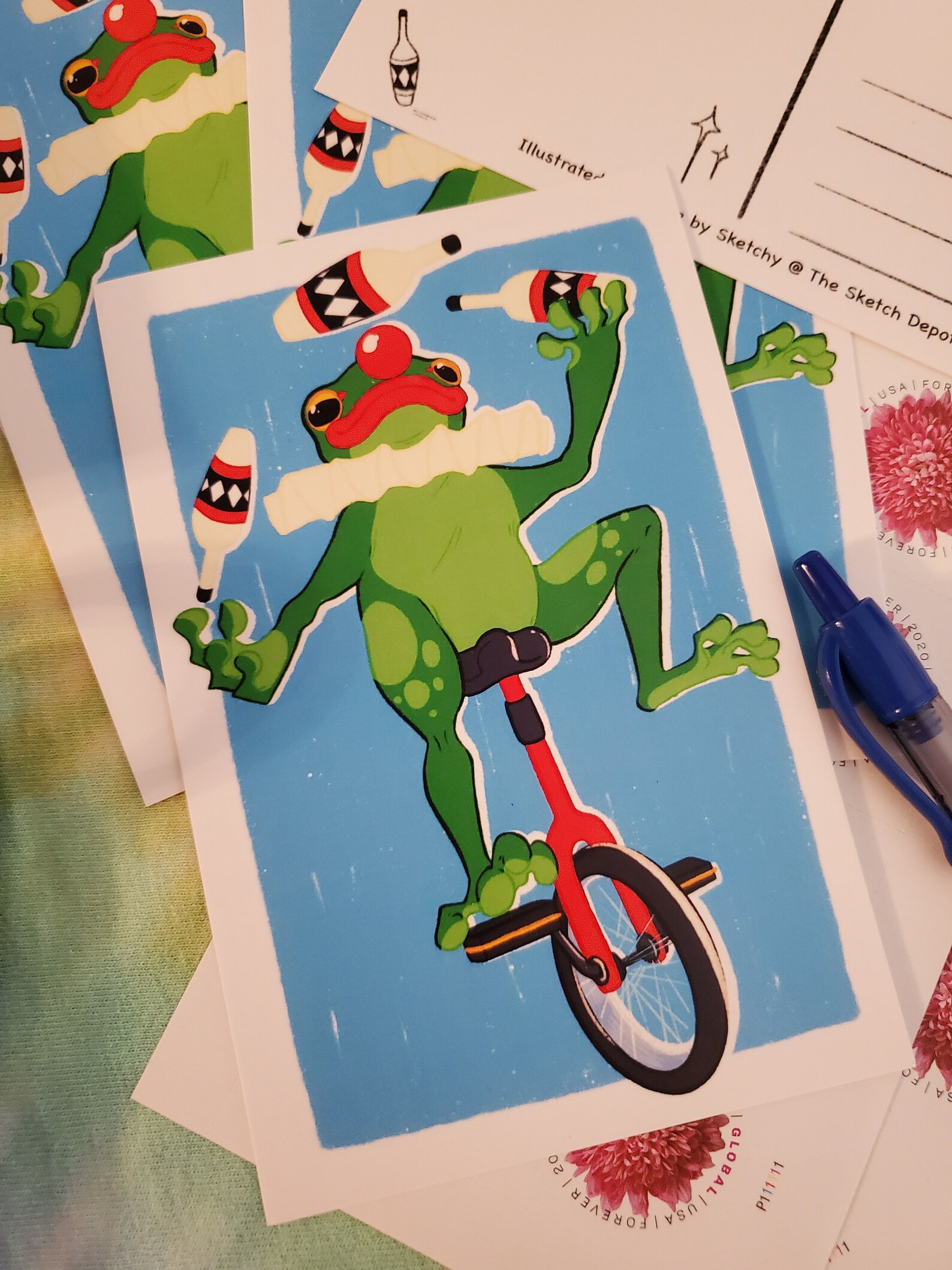 Unicycle Frog Postcard Postcard Print Illustration Cute Etsy