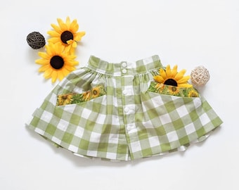Parties Skating Beach Trip Ecofriendly Fabric Short Skater Skirt with Sunflower Painting in Vibrant Colors with Leaves and Purple Shades