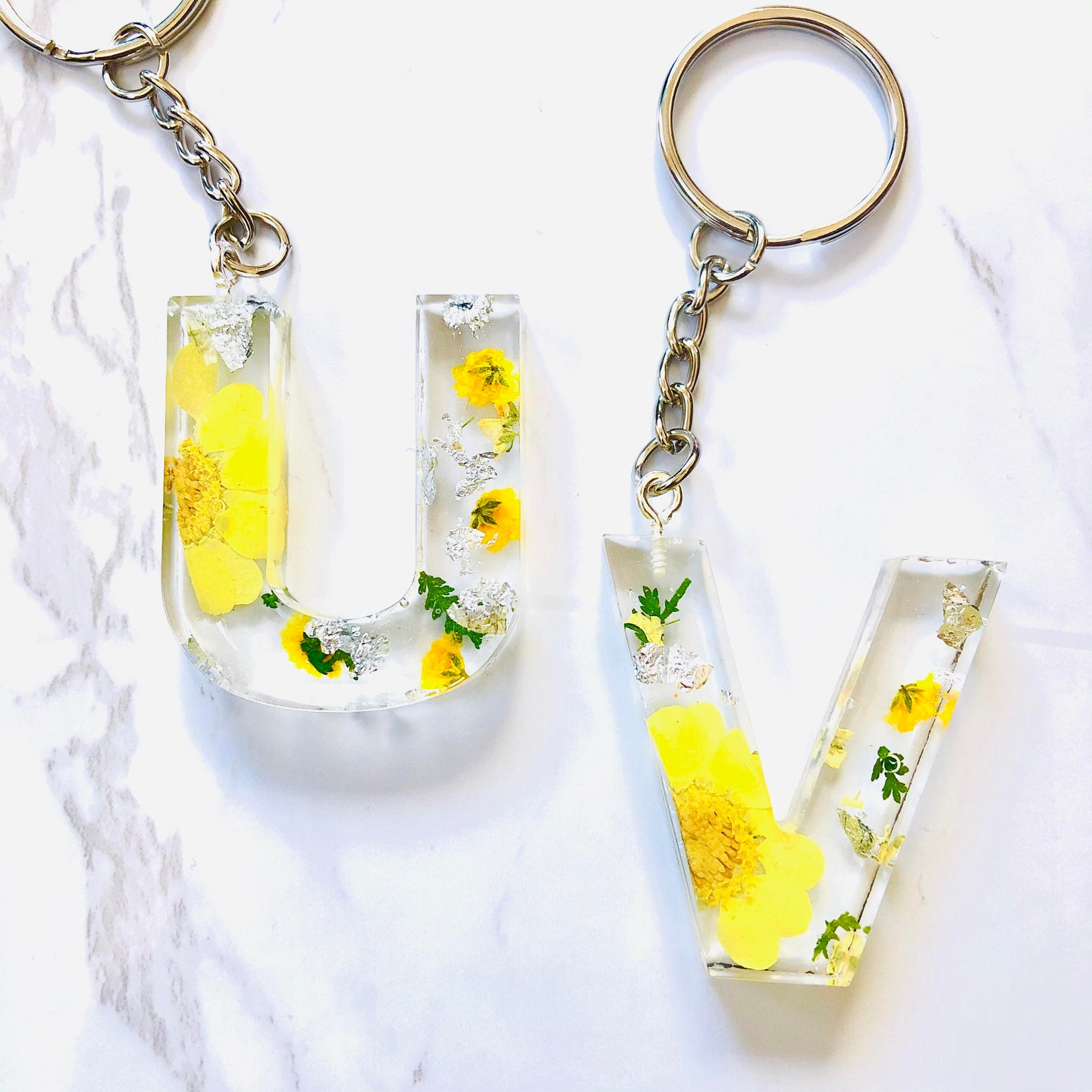 Resin Letter Keychains Yellow Etsy