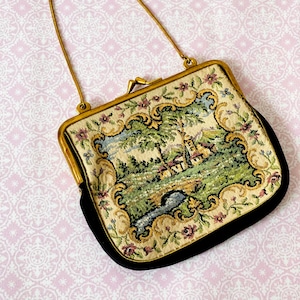 Renaissance Style Needlepoint bag, Tapestry purse, needlepoint purse, petit point purse, embroidered purse, vintage purse, vintage
