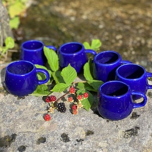 Old Högernäs blue coffee set, retro 1970s, porcelain coffee set in 6 pieces, 1970s home decor