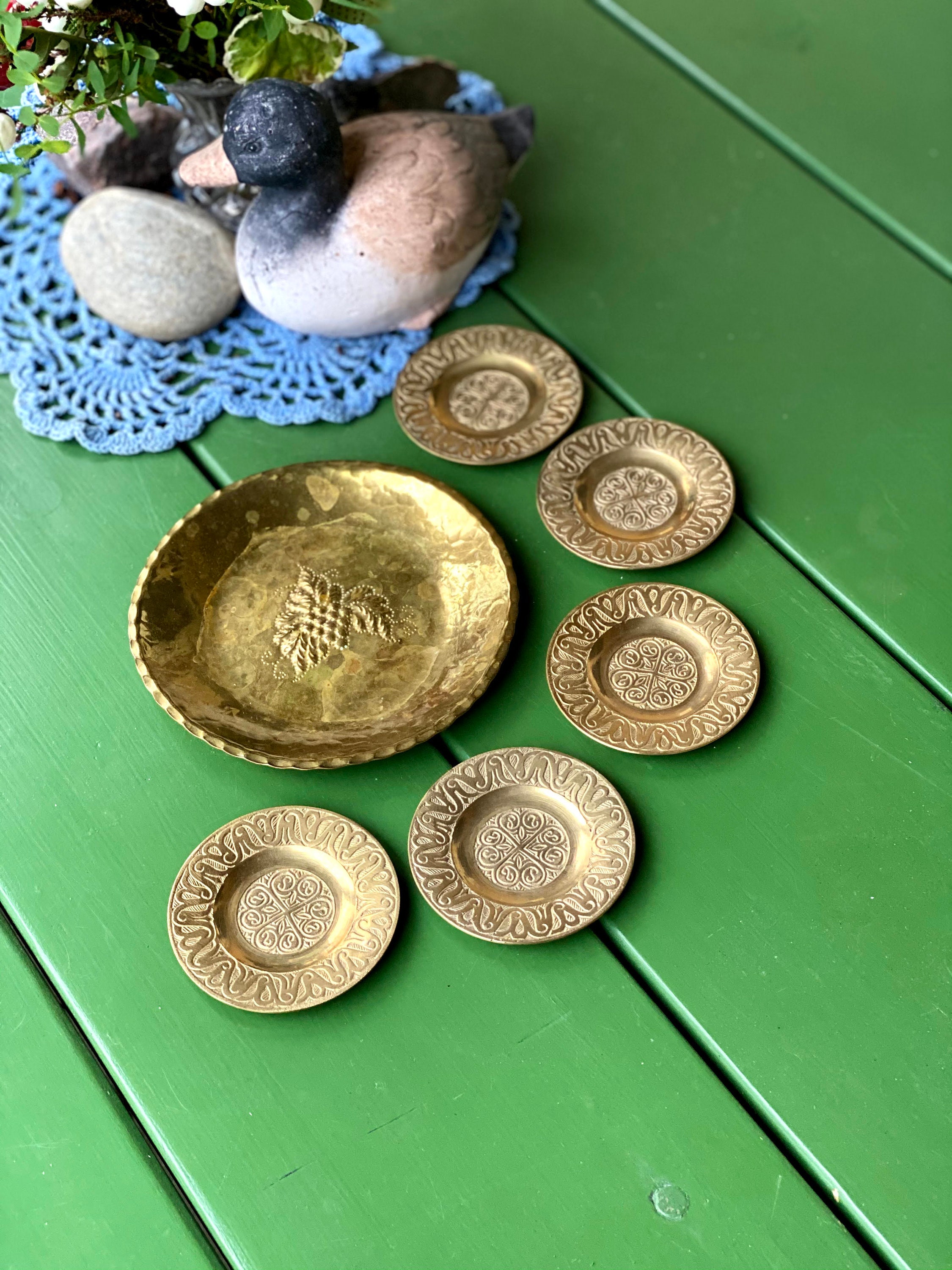 Vintage Brass Coaster Set 6 Pieces Coasters With Pattern Etsy UK