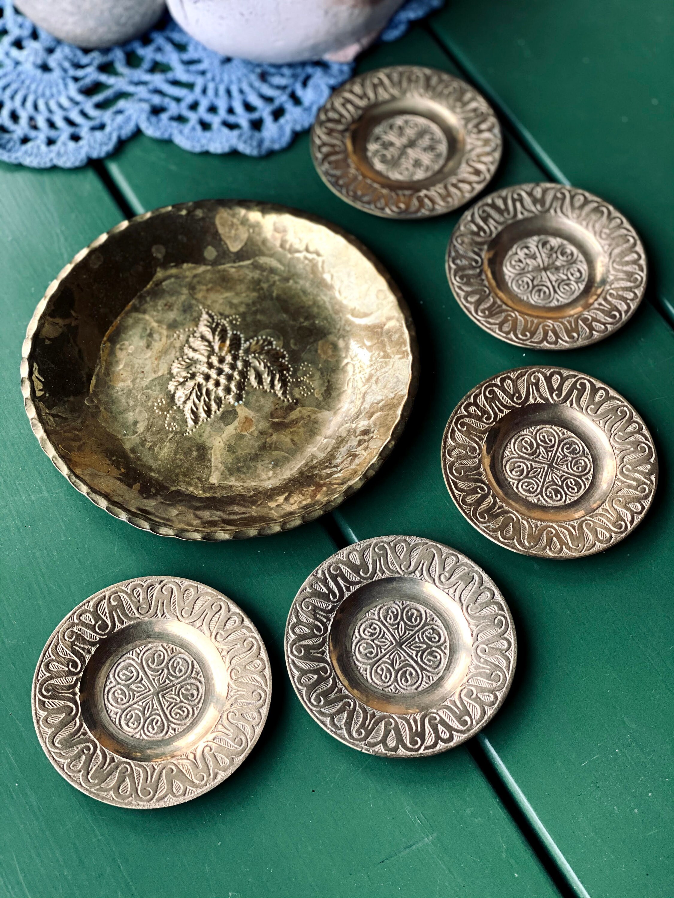 Vintage Brass Coaster Set 6 Pieces Coasters With Pattern Etsy UK