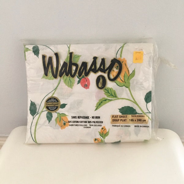 Vintage Wabasso Floral Twin Flat Sheet New in Package