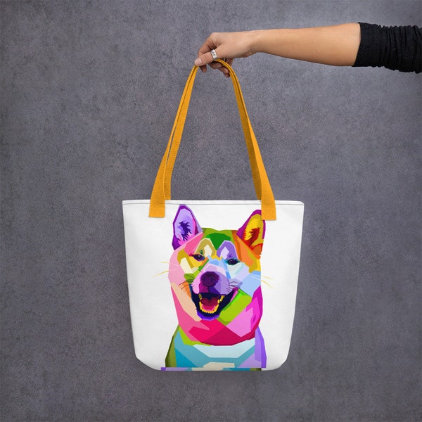 Shiba Inu Pop Art Canvas Tote Bag | Eco Friendly Bag | Zero Waste Grocery Bag | Market Tote | Beach Bag