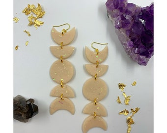 Large Moon Phase Earrings in ‘Opal’ | Polymer Clay Earrings | Statement Earrings | Hypoallergenic | Free Shipping