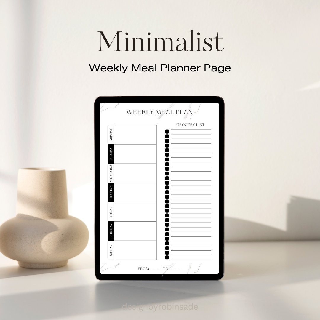 Digital Minimalist Weekly Meal Planner Page, Meal Planning Printable ...