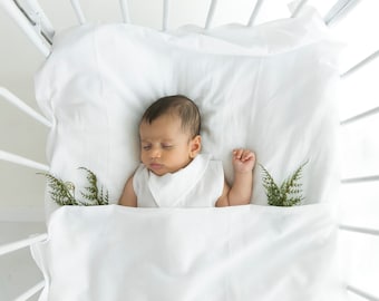 White muslin swaddle, organic baby cotton muslin blanket, soft fabric natural swaddle