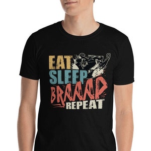 Retro Eat Sleep Braap Repeat Motocross Trucker Hat – Snapback Flat Brim Cap For Men & Women - View #7