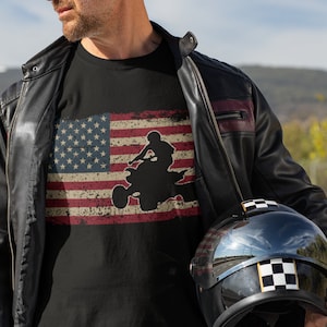 Quad America Flag Gift ATV Four Wheeler Quad Bike Short-Sleeve Unisex T-Shirt