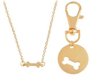 Gold Dog Bone Necklace Keychain, Dog Lover Gift,  Dog Paw Jewelry, Christmas Gift, Dog Mom Gift, Dog Lover Gift