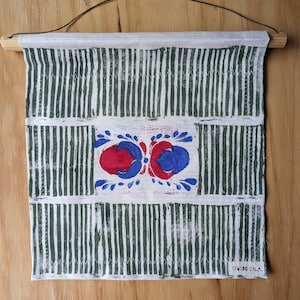 Fabric Wall Hanging with Wood Hanger | Cottagecore Block Print