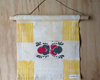 Fabric Wall Hanging with Wood Hanger | Cottagecore Block Print