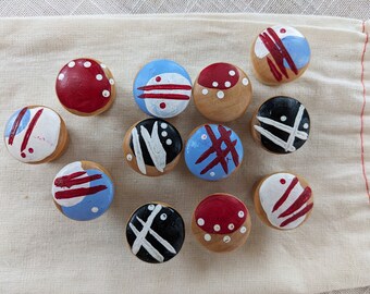 Wooden Drawer Knobs Cabinet Pulls | Hand-Painted 12 Pack