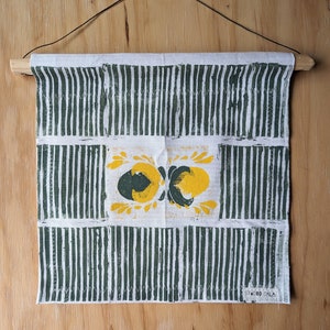 Fabric Wall Hanging with Wood Hanger | Cottagecore Block Print