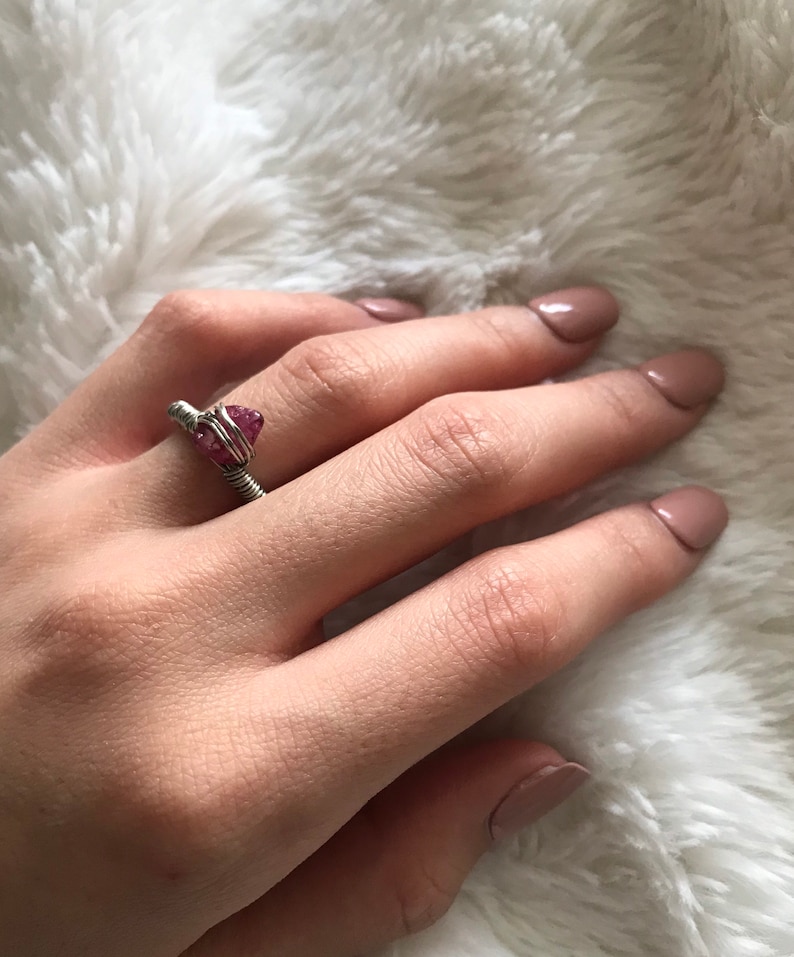 Handmade SILVER BAND wire wrapped ring with gemstone bead