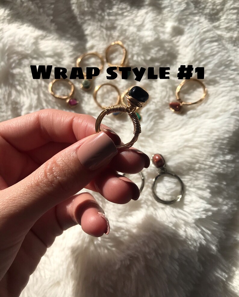 Handmade SILVER BAND wire wrapped ring with gemstone bead