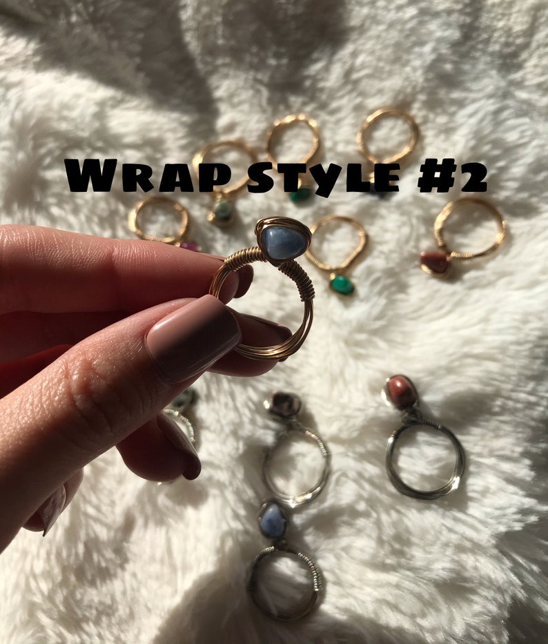 Handmade SILVER BAND wire wrapped ring with gemstone bead