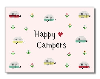 Retro Campers, Cute, Cross Stitch Pattern, PDF File, Teardrop Camper