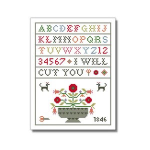 Snarky Funny Samper, Cross Stitch Pattern, PDF File, Flowers, Alphabet, Dogs
