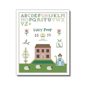 Cute Sampler, Nursery Rhyme, Cross Stitch Pattern, PDF File, Snarky, Sheep, Pink House