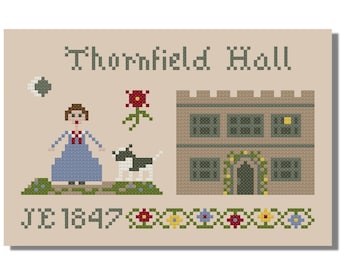 Jane Eyre, Thornfield Hall, Cross Stitch Pattern, PDF FIle, Classic Literature, Charlotte Bronte