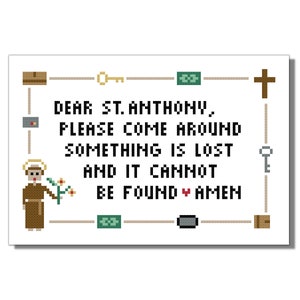 Saint Anthony, Patron Saint of Lost Items, Prayer, Cross Stitch Pattern