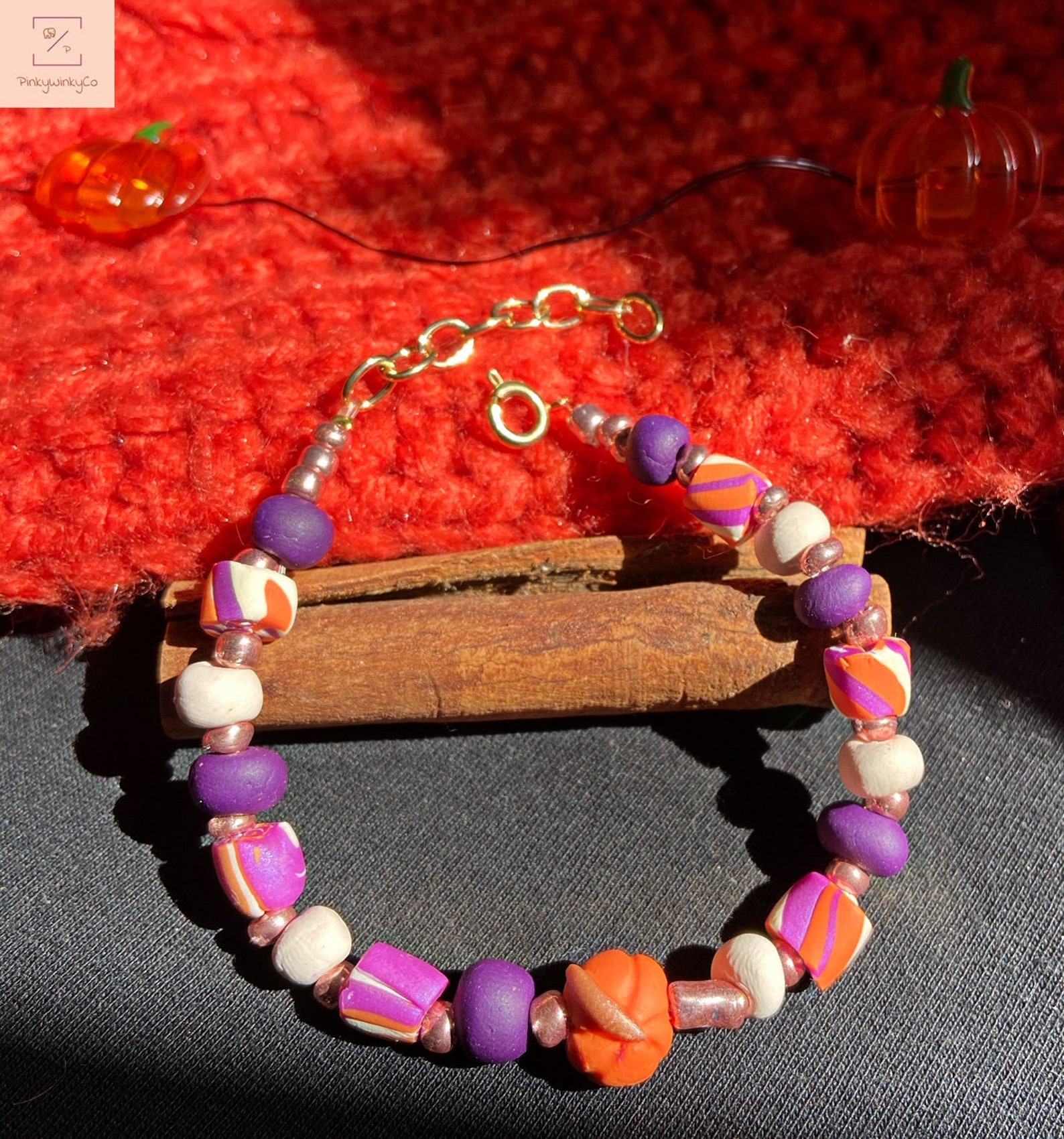 Halloween polymer clay bracelet handmade purple and orange Etsy