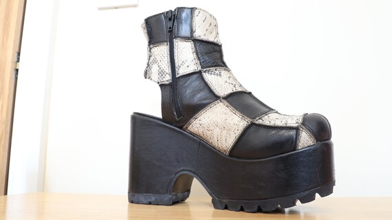 Rare 90s Platform Buffalo Boots Patchwork Black Sn
