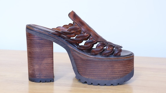 Rare 90s Buffalo Platform Brown Western Sandals UK