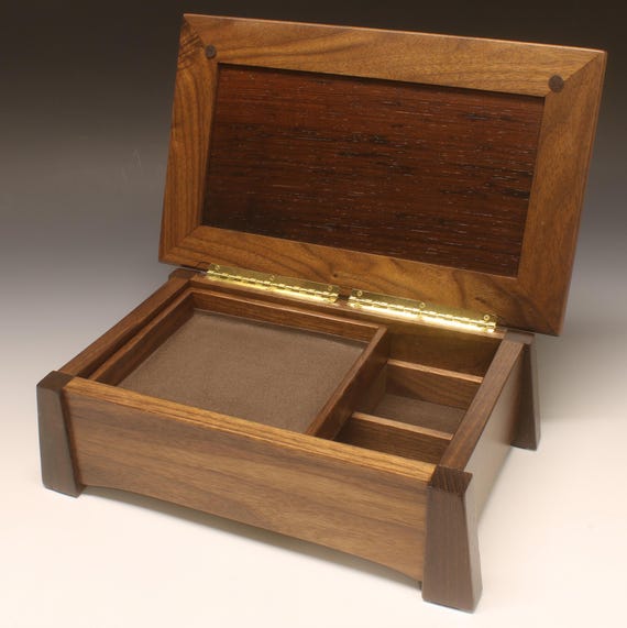 Solid Walnut Keepsake Box, African Wenge Wood Accents, Jewelry