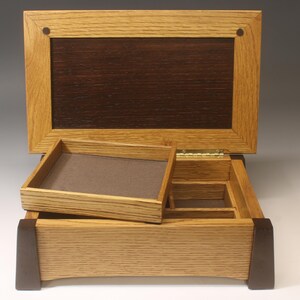 Arts & Crafts Oak Keepsake Box, Wenge Accents, Removable Tray