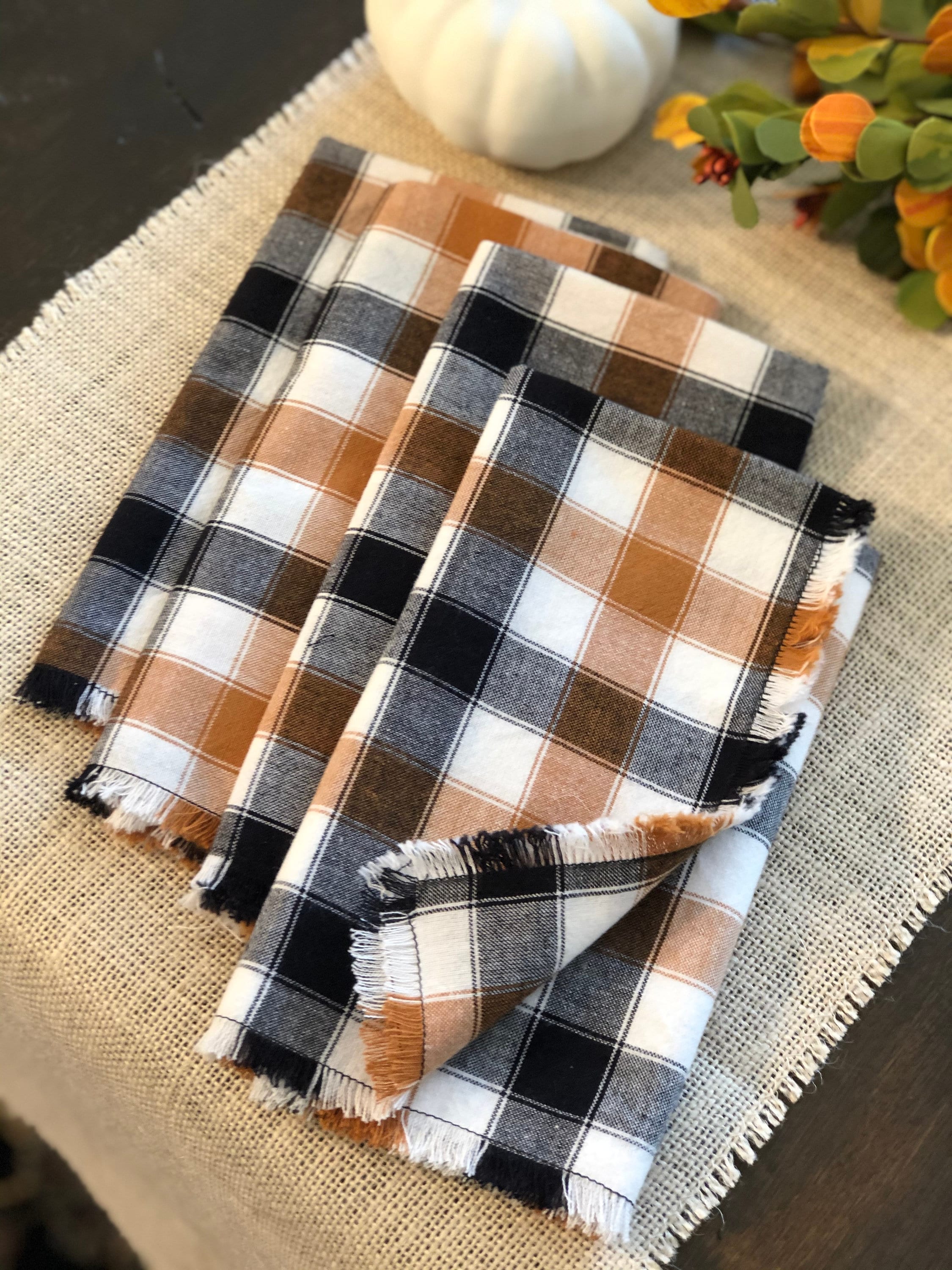 Tan and Black Plaid Cloth Napkins Set of 4 Etsy