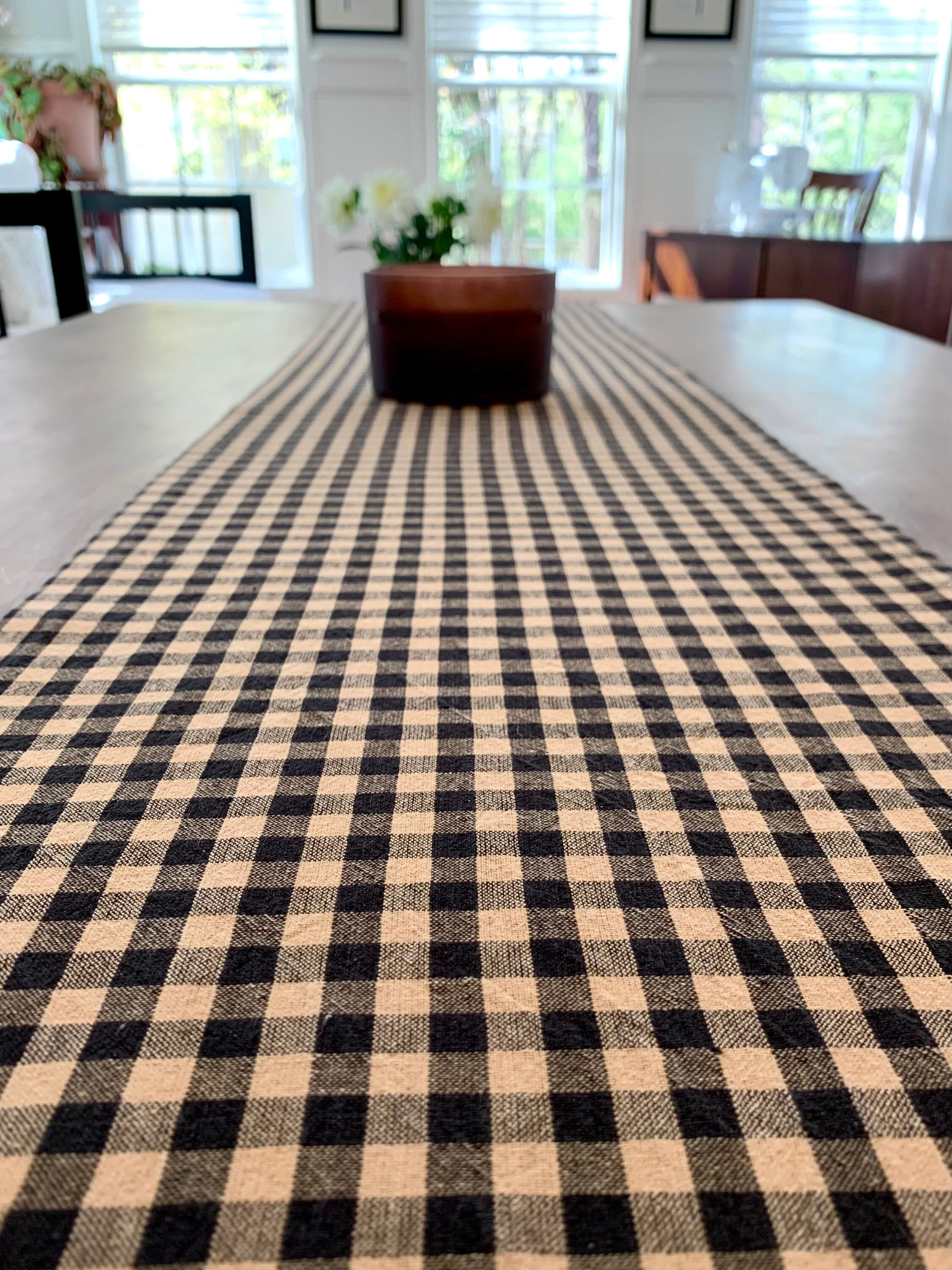 Tan & Black Gingham Table Runner/ Table Decor Etsy