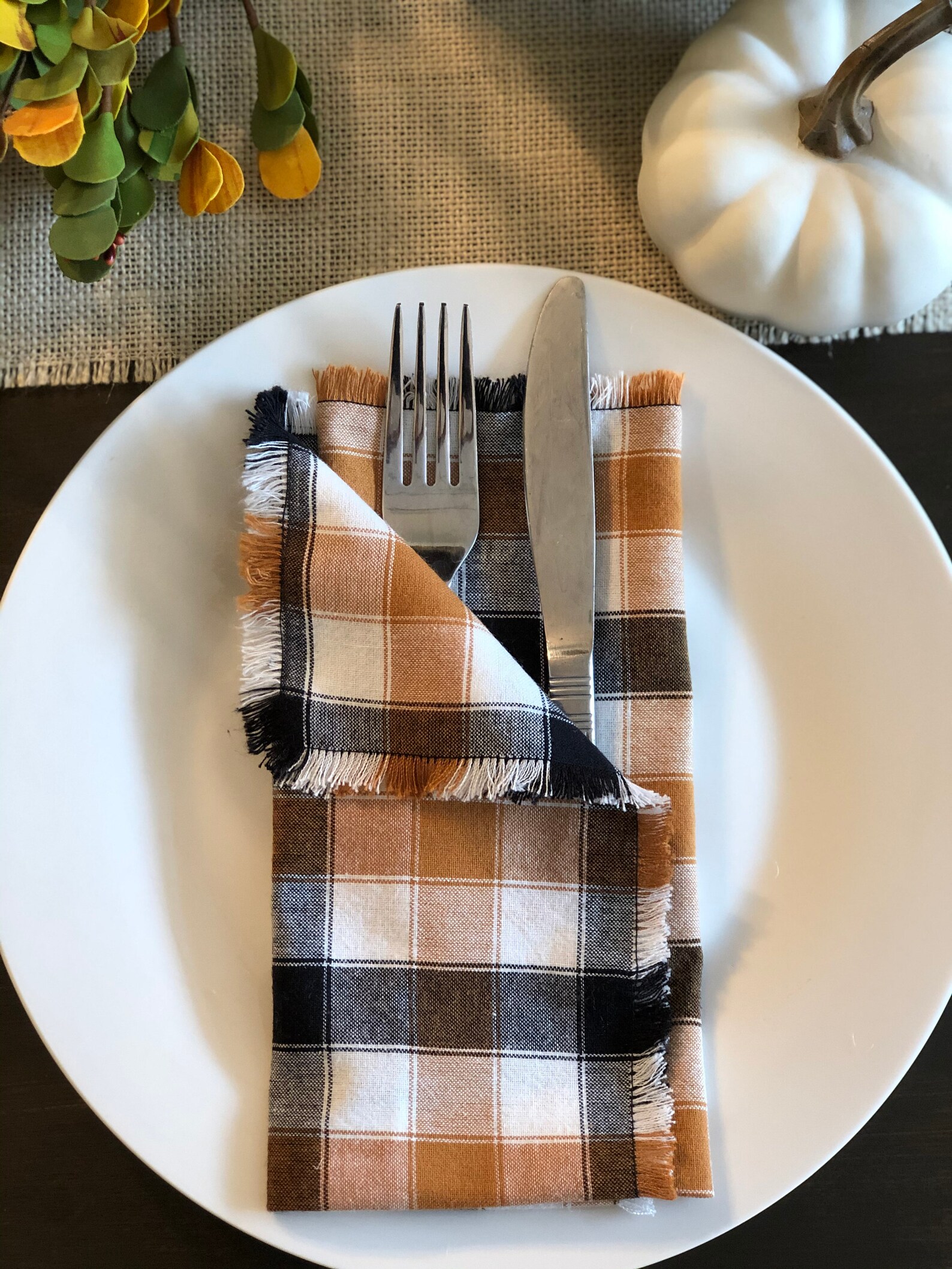 Tan and Black Plaid Cloth Napkins set of 4 Etsy