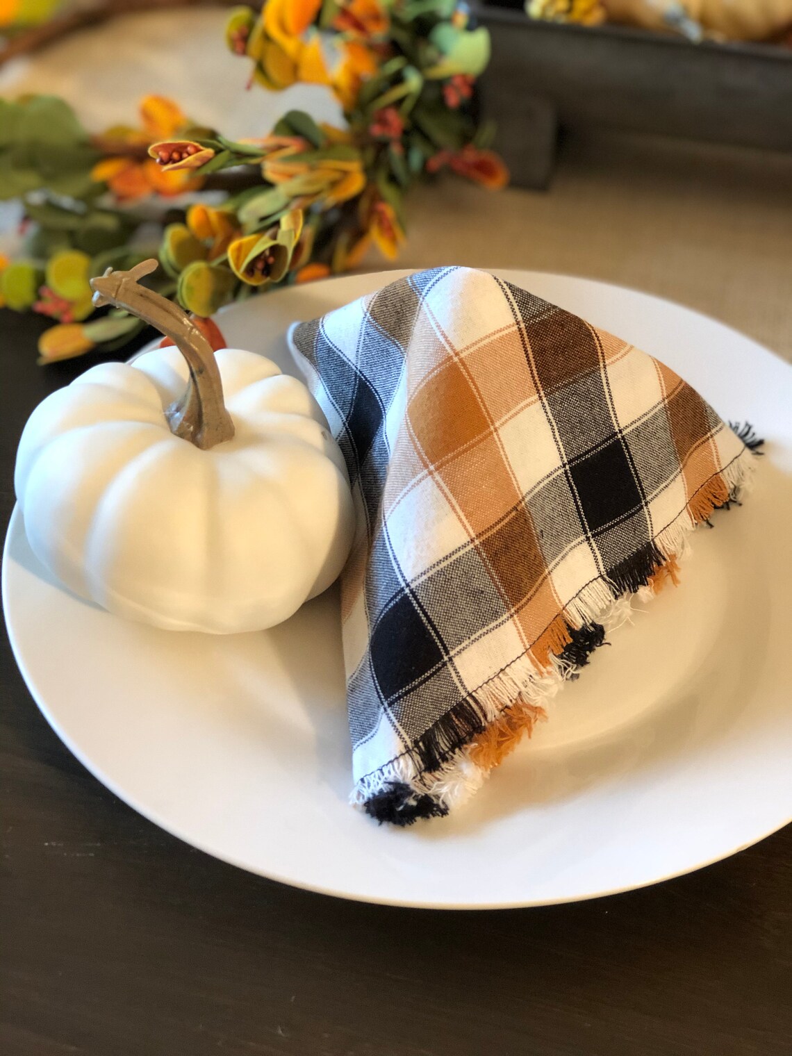 Tan and Black Plaid Cloth Napkins Set of 4 Etsy