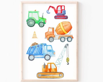 Construction Site Nursery Print - Truck Print for Boys Room - Construction Vehicles Nursery Decor - Building Site Wall Art for Kids