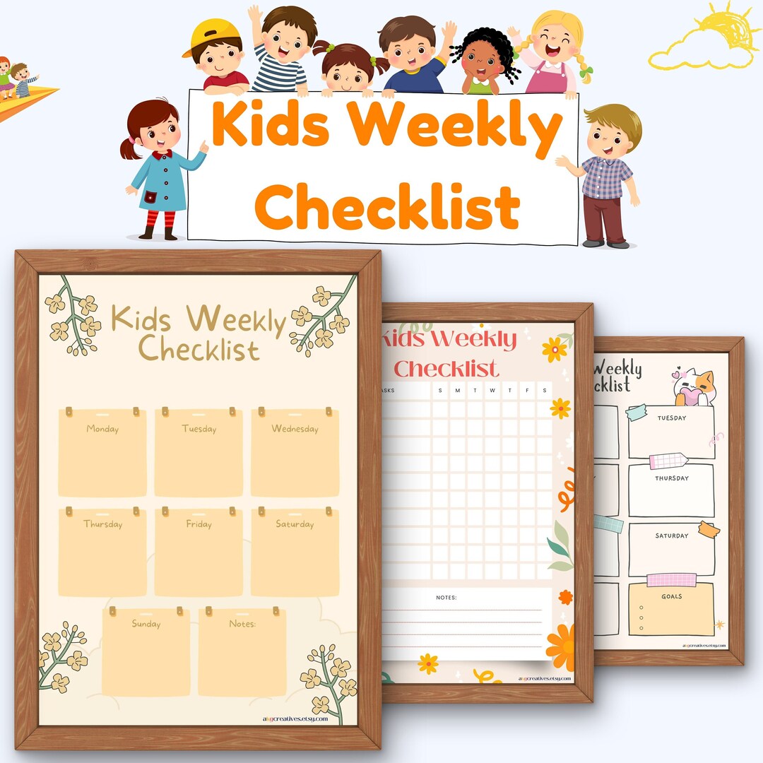 Printable Kids Weekly Checklist: Stay Organized & Achieve Goals ...