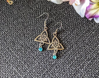 Celtic Trinity Knot Earrings with Birthstone