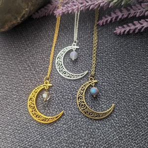 Crescent Moon with Druzy Bead and coordinating 18&quot; chain